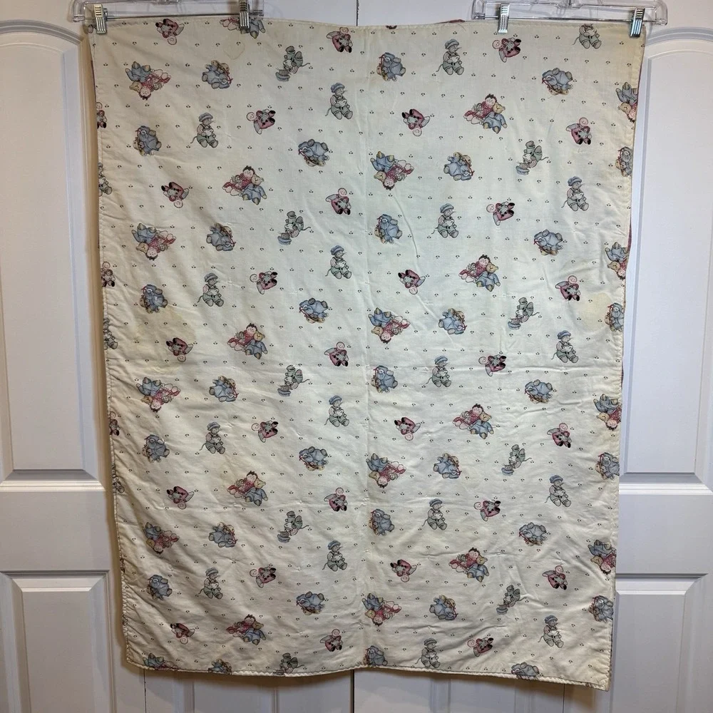 Vintage Reversible Embroidered Tied Baby Quilt 40x50‎ SALLY ANNE
